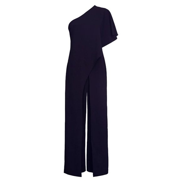 Adrianna Papell Pants - Adrianna Papell Flutter One Shoulder Jumpsuit Midnight sz 16 NEW Womens Cocktail